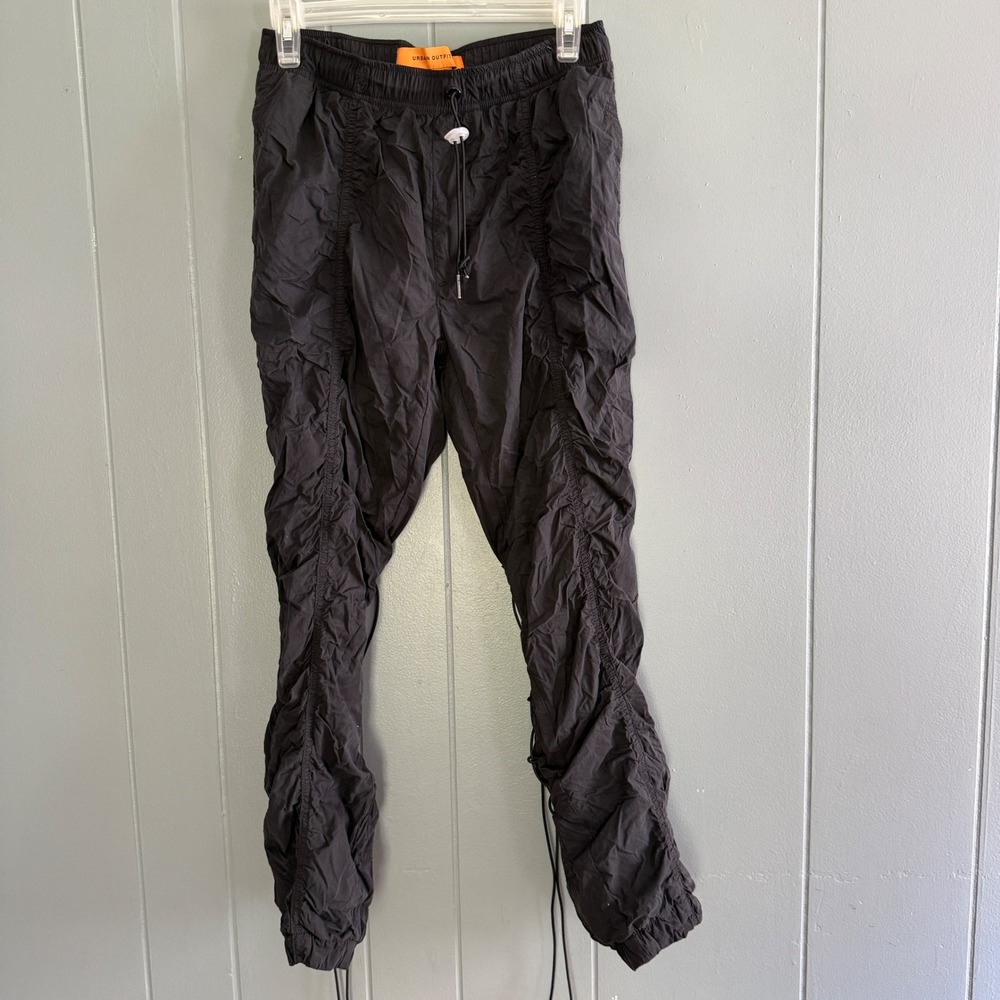 Urban Outfitters One of Many Black Ruched Bungee‎ Wind Pant Nylon Track S Y2K
